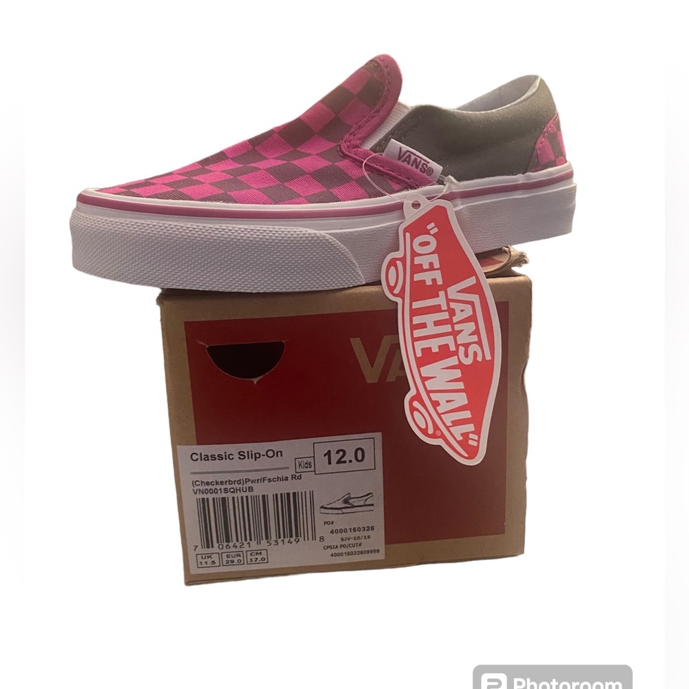 VANS CLASSIC SLIP-ON CHECKERBRD PWR/FSCHIA KIDS SIZE 12 BRAND NEW